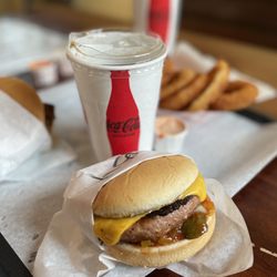 Bubba Burgers Poipu - Beyond burger with cheese, and onion rings.