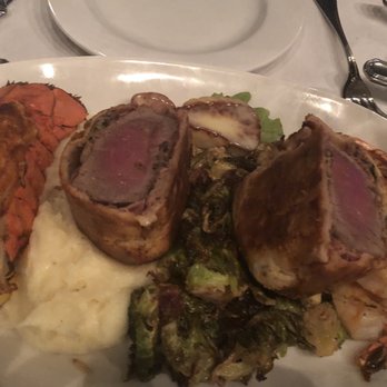 Fleetwood's on Front St - Beef Wellington, scallops, lobster tail, shrimp, Brussels sprouts, mashed potatoes, and champagne. - New American Near Me - Lahaina, Hawaii Fleetwood's on Front St - Beef Wellington, scallops, lobster tail, shrimp, Brussels sprouts, mashed potatoes, and champagne. - New American Near Me - Lahaina, Hawaii