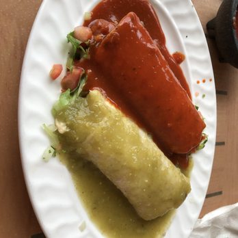 Mi Ranchito - Veggie enchilada with red sauce and chicken enchilada with green sauce. - Mexican Near Me - Hawi, Hawaii Mi Ranchito - Veggie enchilada with red sauce and chicken enchilada with green sauce. - Mexican Near Me - Hawi, Hawaii