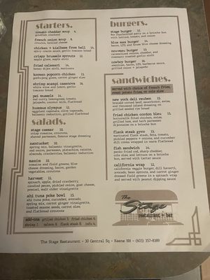 Menu photo 2 The Stage Restaurant & Cafe Keene, NH Menu photo 2 The Stage Restaurant & Cafe Keene, NH