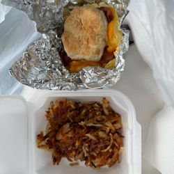 Gigi's Country Kitchen - Bacon, egg, and cheese biscuit with side of hashbrowns to go