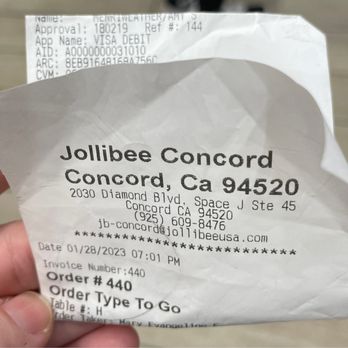 Jollibee - Receipt - Fast Food Near Me - Concord, California