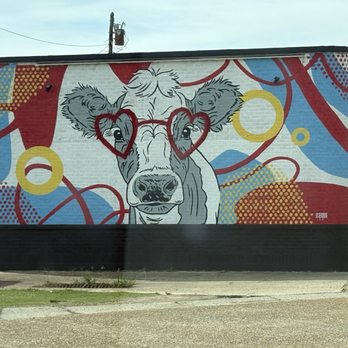 The Caffeinated Cow - mural painted on exterior wall of shop - Coffee & Tea Near Me - Rector, Arkansas