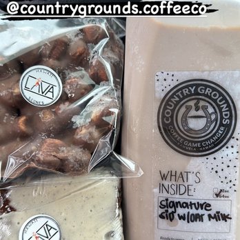 Country Grounds Coffee - 64 oz game changer. Signature sip with oat milk, mama road bar (top), and mocha brownie (bottom) - Coffee & Tea Near Me - Waimea, Hawaii Country Grounds Coffee - 64 oz game changer. Signature sip with oat milk, mama road bar (top), and mocha brownie (bottom) - Coffee & Tea Near Me - Waimea, Hawaii