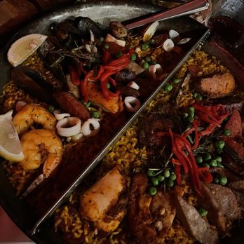 Cafe Sevilla - Divida paella (half meat & half traditional) - Spanish Near Me - Costa Mesa, California