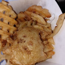 Fries look like they been sitting all day. Greasy and cold