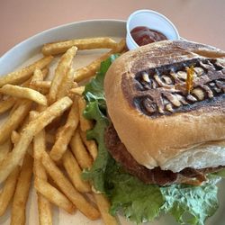 Hot honey chicken sandwich with fries
