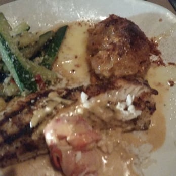 Bonefish Grill - Walleye topped with lobster. Sides of sweet potatoes and zucchini. Delicious! - Seafood Near Me - Upper Saint Clair, Pennsylvania