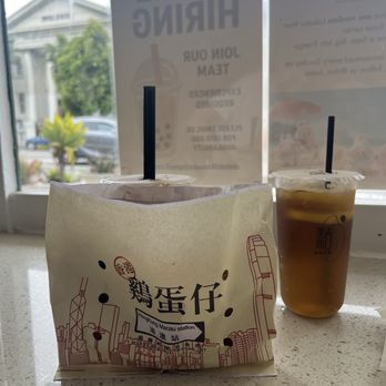 Dots Boba - Earl Grey Boba Eggette Lemon Winter Melon Tea Hong Kong Milk Tea (in the back of the eggette) - Bubble Tea Near Me - San Francisco, California Dots Boba - Earl Grey Boba Eggette Lemon Winter Melon Tea Hong Kong Milk Tea (in the back of the eggette) - Bubble Tea Near Me - San Francisco, California