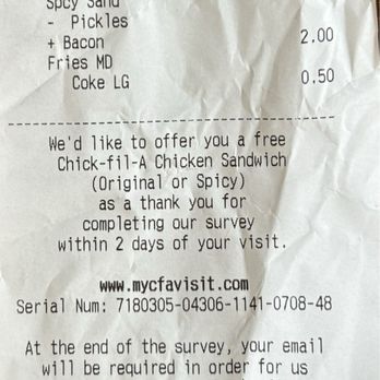 Chick-fil-A - Receipt - Fast Food Near Me - Carlsbad, California