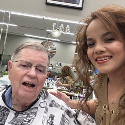 Hannah's Barber Shop - Dad with Lee, after a great cut & shave.