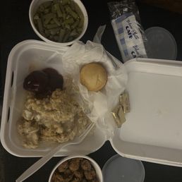 Chicken and dressing, fried okra, green beans, cornbread and butter! Mouthwatering deliciousness. Chicken and dressing, fried okra, green beans, cornbread and butter! Mouthwatering deliciousness.
