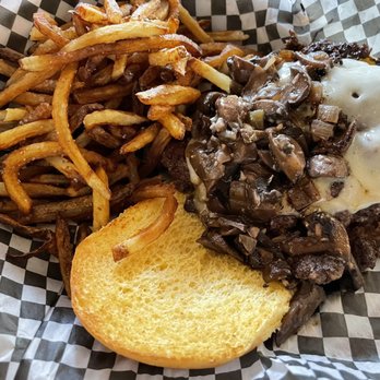 410 Social - Frenchy smash burger - mushrooms, onions, and Swiss ($15) with fries ($3 upcharge) - Sports Bars Near Me - Berlin, Maryland
