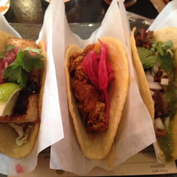 Oyamel - Left-to-right: Taco Pescado Baja California, Cochinita Pibíl con Cebolla en Escabeche, and Taco de suadero. - Mexican Near Me - Washington, DC, District of Columbia Oyamel - Left-to-right: Taco Pescado Baja California, Cochinita Pibíl con Cebolla en Escabeche, and Taco de suadero. - Mexican Near Me - Washington, DC, District of Columbia