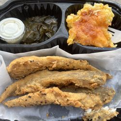 E’s Fish and Chips - Fried Whiting Dinner with 18. Mac and Cheese and 20. Collard Greens