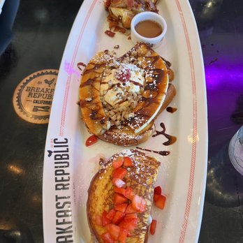 Breakfast Republic - French toast sampler (top to bottom: Mr. Presley, Banana Split, Strawberry & Mascarpone) - Breakfast & Brunch Near Me - Encinitas, California