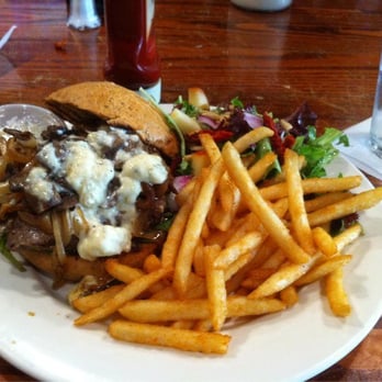 The Royal Scam - Steak sandwich (gorgonzola instead of Havarti per request), fries and baby greens salad. Perfection! - Seafood Near Me - Mobile, Alabama