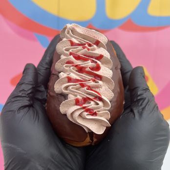 Glazed and Confused - The raspberry Dream! Our raspberry filled donut, topped with chocolate glaze, chocolate cream, and raspberry drizzle! - Donuts Near Me - Scappoose, Oregon Glazed and Confused - The raspberry Dream! Our raspberry filled donut, topped with chocolate glaze, chocolate cream, and raspberry drizzle! - Donuts Near Me - Scappoose, Oregon