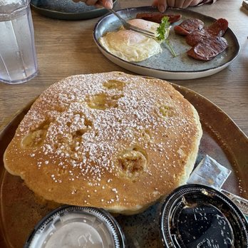 Aloha Stacks - Eggs, Portuguese sausage, banana macadamia nut pancakes - Breakfast & Brunch Near Me - Whittier, California Aloha Stacks - Eggs, Portuguese sausage, banana macadamia nut pancakes - Breakfast & Brunch Near Me - Whittier, California