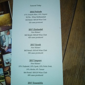 Ecluse Wines - tasting list December 2019 - Wineries Near Me - Paso Robles, California