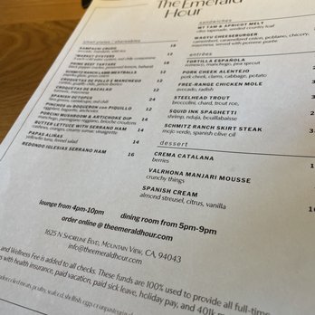 The Emerald Hour - Menu - Wine Bars Near Me - Mountain View, California