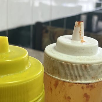 Flame Kabob House - two mustard ketchup bottles - Halal Near Me - Franklin Township, New Jersey