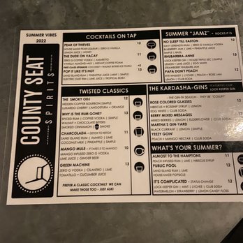 County Seat Spirits - Easton - Current drink menu!! They're all really great! - Cocktail Bars Near Me - Easton, Pennsylvania