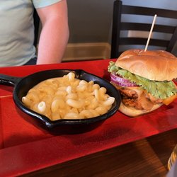 Poppy’s Bites & Barrels - Chefs Mac and cheese and napalm burger with fried chicken instead of burger