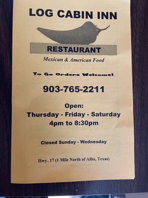 Menu photo 3 Log Cabin Inn Alba, TX Menu photo 3 Log Cabin Inn Alba, TX