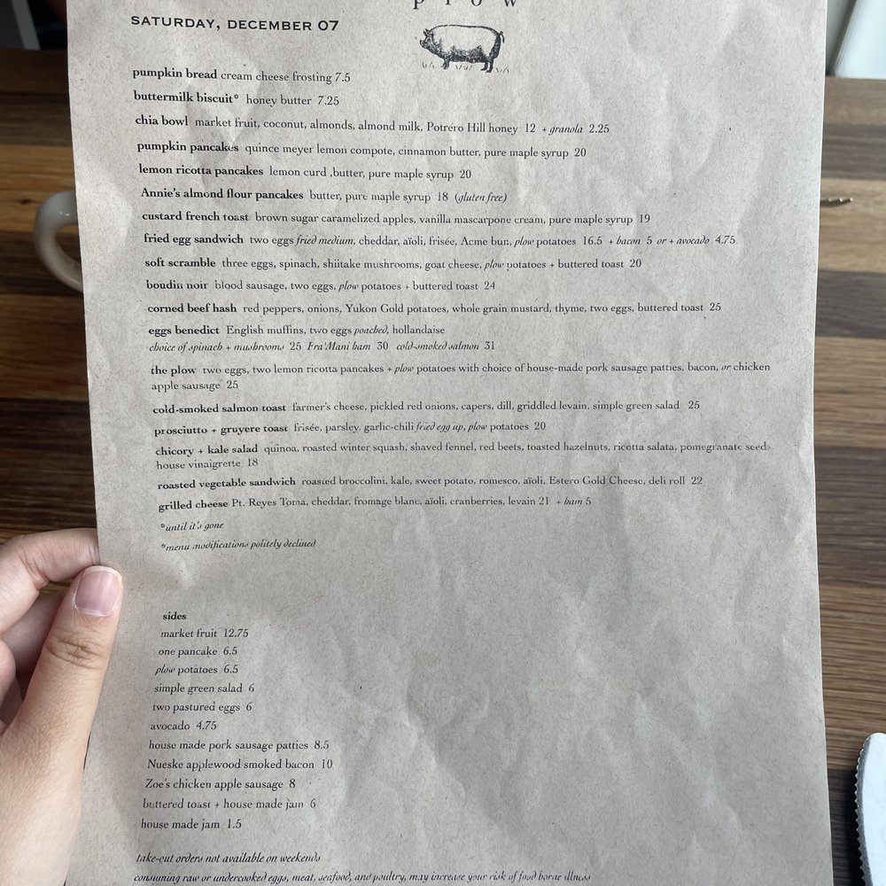 Plow - Menu - Breakfast & Brunch Near Me - San Francisco, California Plow - Menu - Breakfast & Brunch Near Me - San Francisco, California