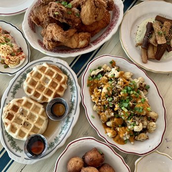Haberdish - Chicken and waffles, baby carrots, fried cauliflower - Southern Near Me - Charlotte, North Carolina Haberdish - Chicken and waffles, baby carrots, fried cauliflower - Southern Near Me - Charlotte, North Carolina