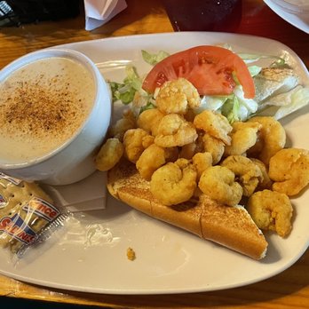 AJs Grayton Beach - Half fried shrimp poboy with she crab soup. Poboy was yummy!! - Sushi Bars Near Me - Santa Rosa Beach, Florida
