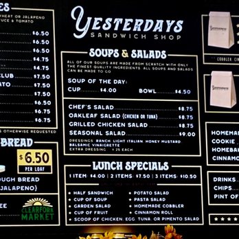 Yesterdays Sandwich Shop - Menu - Sandwiches Near Me - Weatherford, Texas