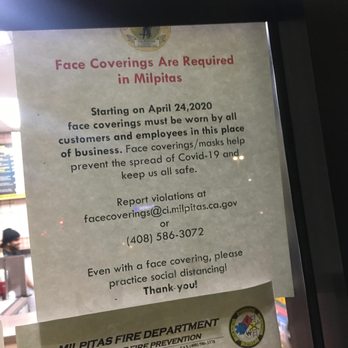 Burrito Express - Sign right in front of the store saying that all employees must wear masks. - Mexican Near Me - Milpitas, California