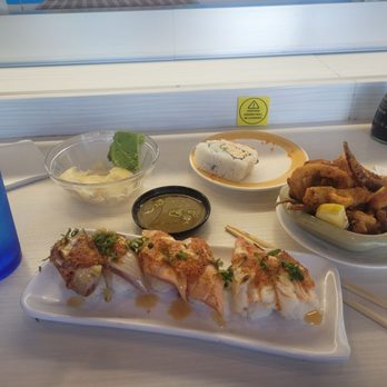Genki Sushi - Special spicy set, California 2pc, fried squid@Genki Sushi Kapahulu - Sushi Bars Near Me - Honolulu, Hawaii Genki Sushi - Special spicy set, California 2pc, fried squid@Genki Sushi Kapahulu - Sushi Bars Near Me - Honolulu, Hawaii