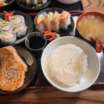 Yojimbo Sushi - BYO Bento with salmon teriyaki, california roll, 49'ers Roll and Miso Soup. - Sushi Bars Near Me - Alameda, California Yojimbo Sushi - BYO Bento with salmon teriyaki, california roll, 49'ers Roll and Miso Soup. - Sushi Bars Near Me - Alameda, California