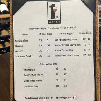First Street Wine Company - This weeks flight options - Wine Bars Near Me - Livermore, California First Street Wine Company - This weeks flight options - Wine Bars Near Me - Livermore, California