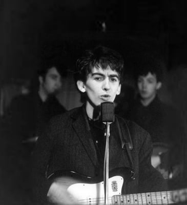 Photo of The George Harrison Tree - Los Angeles, CA, United States. George performing in Hamburg, Germany (with John and Paul in the background)