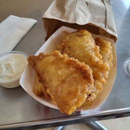 Fish and chips, looking delicious.