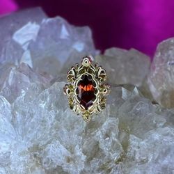 Broken Clover Tattoo - 18k gold cypress marquis and garnet by Anatometal