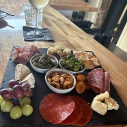Charcuterie board and Pinot Grigio