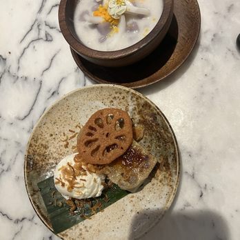 Sukh - Taro Custard and Taro Mochi in warm coconut milk - Thai Near Me - Brooklyn, New York Sukh - Taro Custard and Taro Mochi in warm coconut milk - Thai Near Me - Brooklyn, New York