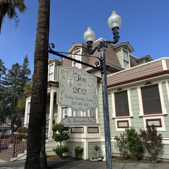 Tea At 202 - Tea at 202 exterior with contact information. - Tea Rooms Near Me - Oakdale, California Tea At 202 - Tea at 202 exterior with contact information. - Tea Rooms Near Me - Oakdale, California