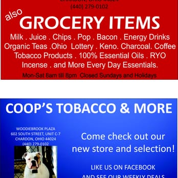 Coop's Tobacco & More - Coop's Tobacco & More - Tobacco Shops Near Me - Chardon, Ohio Coop's Tobacco & More - Coop's Tobacco & More - Tobacco Shops Near Me - Chardon, Ohio