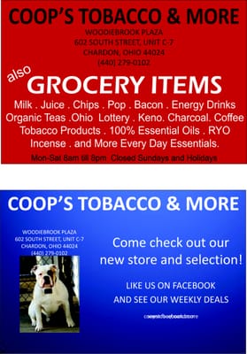 COOP'S TOBACCO & MORE - Updated May 2026 - 602 S St, Chardon, Ohio - Tobacco  Shops - Phone Number