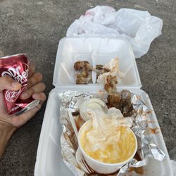 Lil Charlie's - 5 buffalo bone in wings, macaroni , fries and dr p