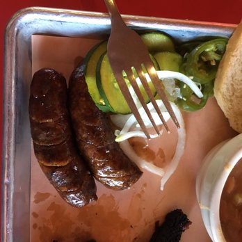 Jack's BBQ - SoDo - See how small the sausage portion is - fork for scale. The meal I had is pictured - 2 meats and 2 sides for $22.00. - Barbeque Near Me - Seattle, Washington Jack's BBQ - SoDo - See how small the sausage portion is - fork for scale. The meal I had is pictured - 2 meats and 2 sides for $22.00. - Barbeque Near Me - Seattle, Washington