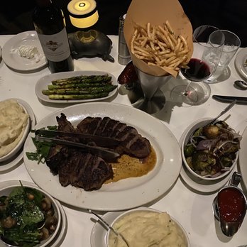 Morton's The Steakhouse - Double Porterhouse for Two Parmesan Truffle Matchstick Fries Grilled Jumbo Asparagus Sauteed Spinach & Button Mushrooms - Steakhouses Near Me - Honolulu, Hawaii