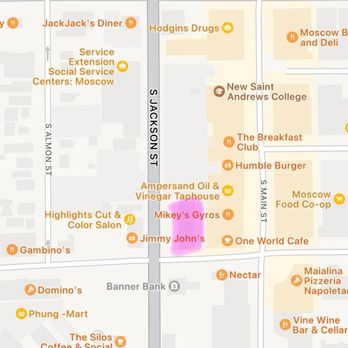 Monarch Motel - Central location within walking distance to so many places to eat and shop.  Monarch motel is highlighted pink on map. - Hotels Near Me - Moscow, Idaho