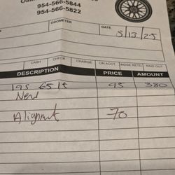 A picture of my receipt proving that I had an alignment and and pur hase date